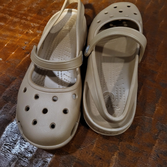 Beige Crocs Mary Jane Women Shoes - Picture 3 of 6
